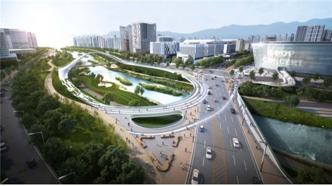 당선작 '다이나믹 웨이브'. 역동적이면서도 유려한 곡선교로 계획 인접한 2개의 교량과 통일된 경관을 제안했다는 평가를 받았다. (제공=서울시)