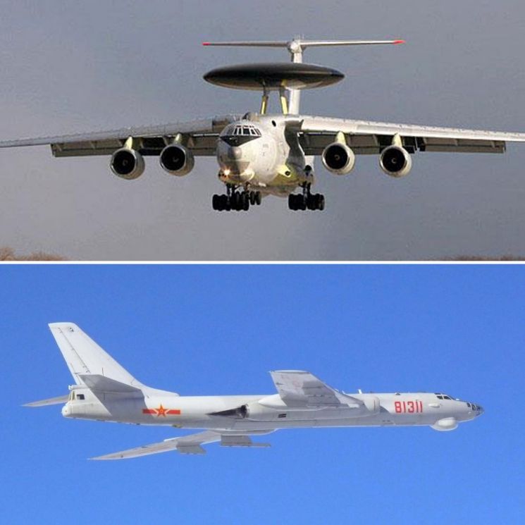 러시아 A-50 조기경보통제기(윗줄)와 중국 H-6 폭격기 (사진=연합뉴스)