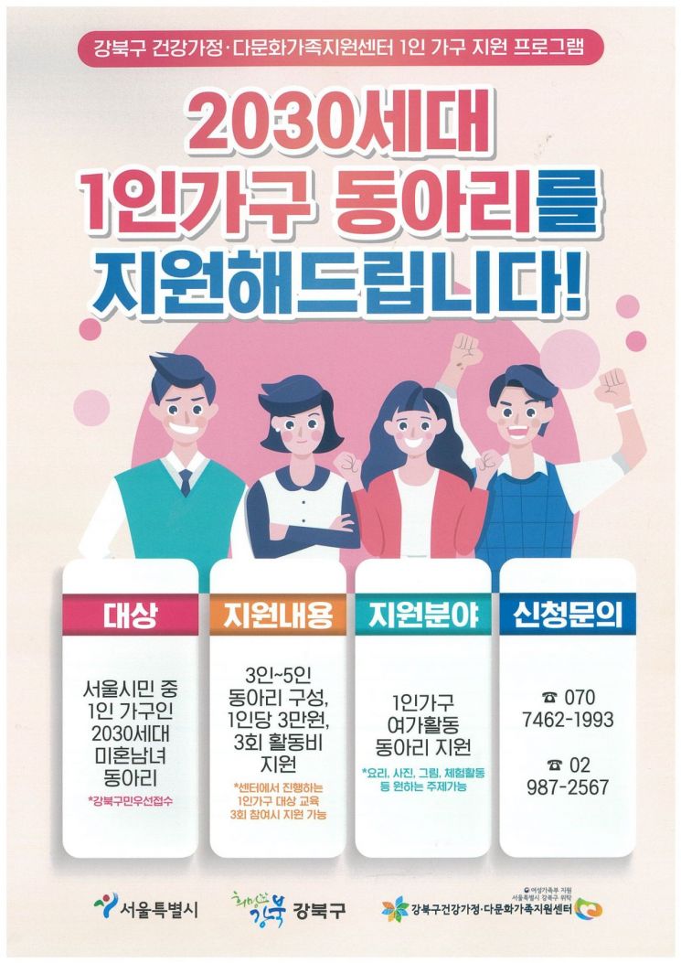 “혼밥·혼영·혼술족 모여라”… 강북구, 2030세대 1인가구 대상 프로그램 지원