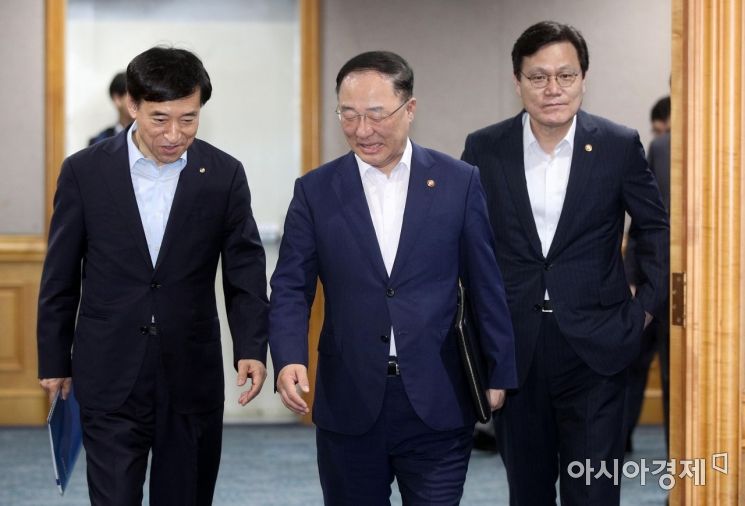 [포토] 거시경제금융회의 향하는 홍남기-이주열