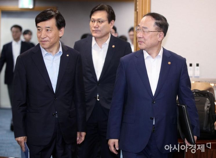 [포토] 거시경제금융회의 참석하는 홍남기-이주열