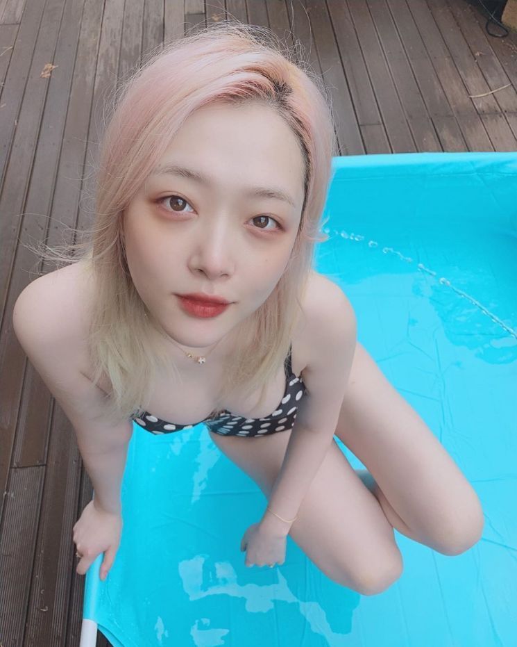 설리는 올렸다하면 난리남…이번엔 도트 무늬 수영복