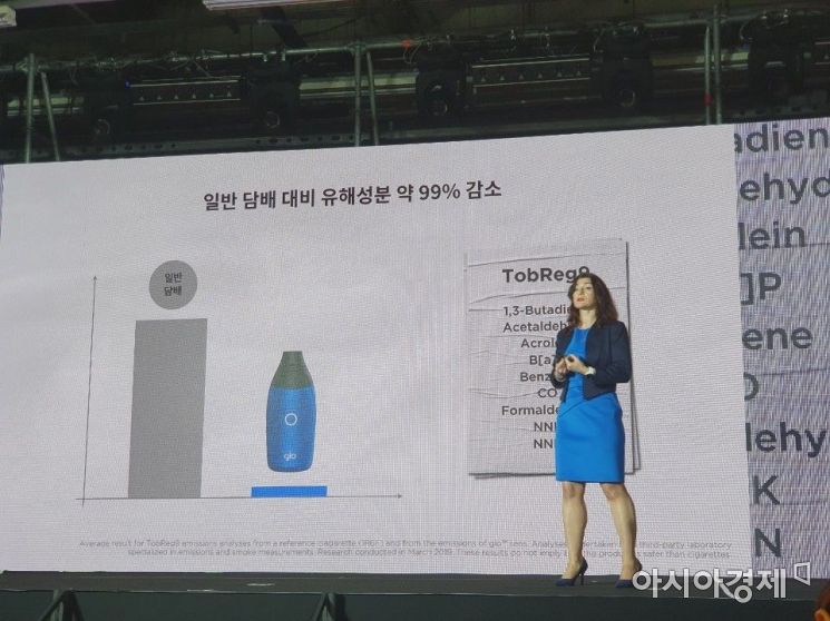 타티아나 벳슨 BAT그룹 제품 개발 담당 임원이 글로 센스의 안전성에 대해 발표하고 있다.