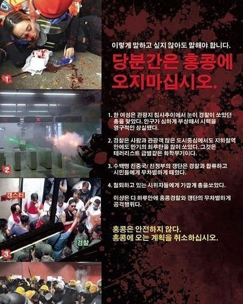 "경찰들 무차별 공격…홍콩은 안전하지 않아" 시위대 각국 언어로 홍보전