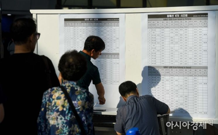 [포토]추석 열차 시간표 확인하는 시민들