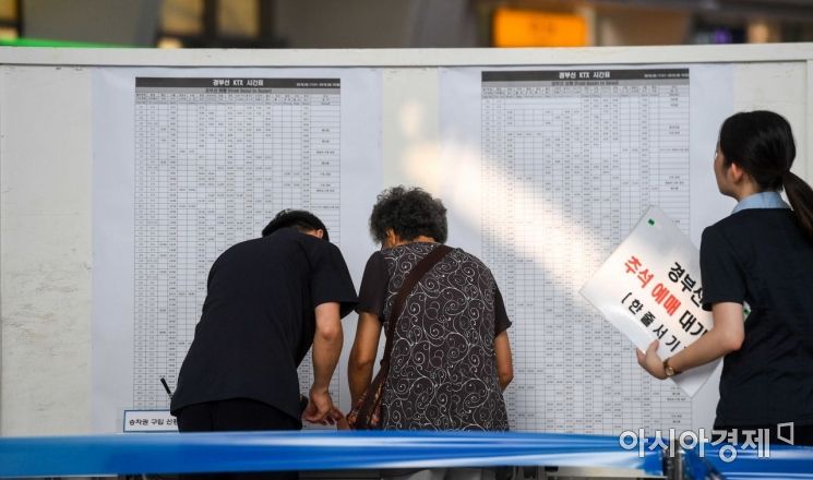 [포토]추석 열차 승차권 시간표 확인하는 시민
