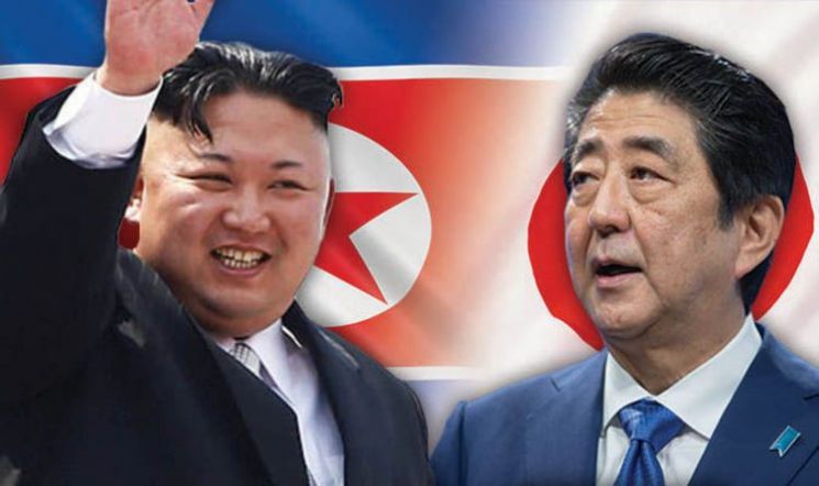 김정은 북한 국무위원장(왼쪽)과 아베 신조 일본 총리