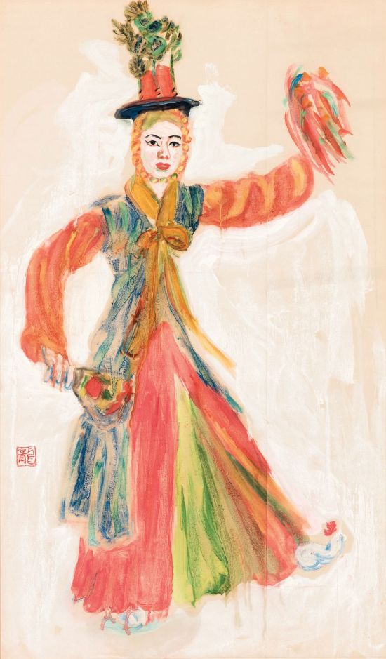 우메하라 류자부로 '무당춤을 추는 최승희', 1941년, color on paper, 87×51㎝  [사진= 케이옥션 제공]