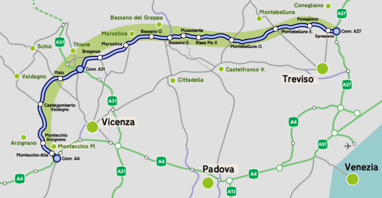이탈리아 북동부 비첸차~트레비소간 도로 건설 민관협력사업 계획