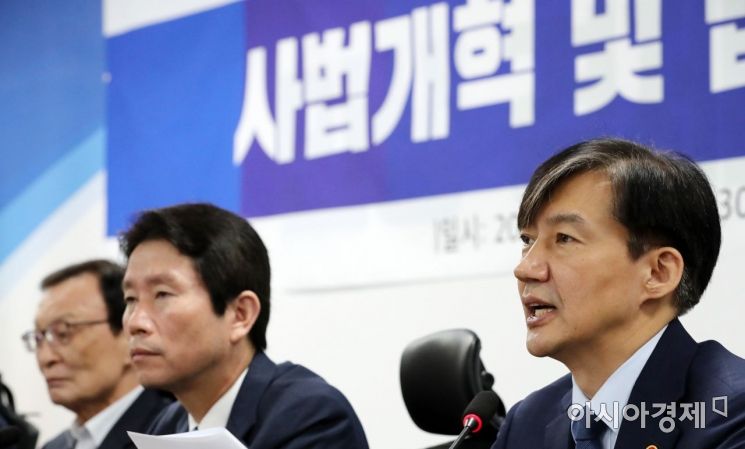 [포토] 조국 장관, 사법개혁 당정 참석