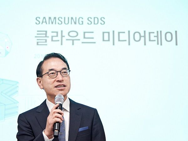 홍원표 삼성SDS 대표가 20일 삼성SDS 춘천 데이터센터에서 열린 '클라우드 미디어데이' 행사에 참석해 인사말을 하고 있다.