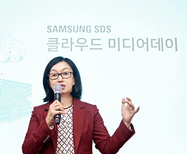 윤심 삼성SDS 클라우드사업부장(부사장)이 삼성SDS의 클라우드 플랫폼을 소개하고 있다.