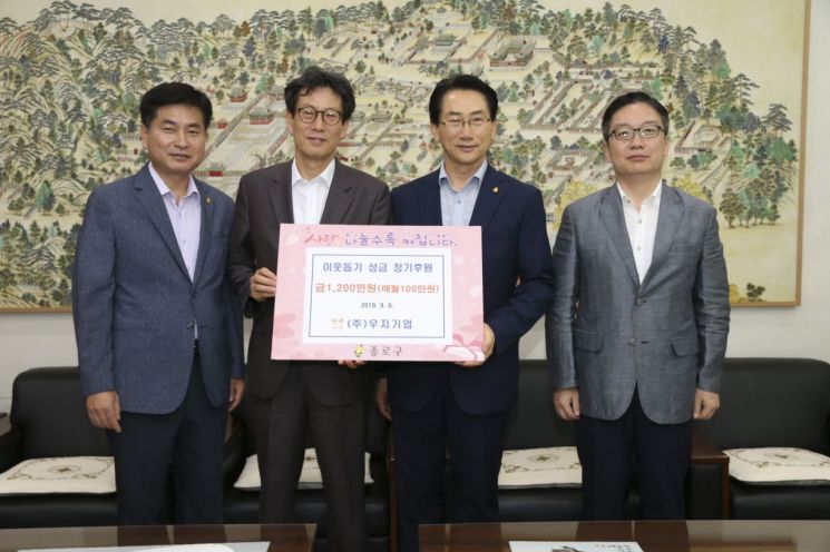 김영종 종로구청장(오른쪽 두번째)과 송문현 우지기업 대표(왼쪽 두번째)