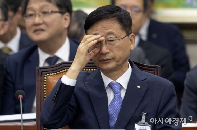 [포토] 안경 고쳐쓰는 이정환 주택금융공사 사장