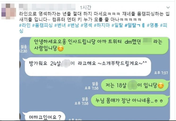 SNS에 자신이 등장하는 음란물을 게시하고 음담패설을 나눌 목적으로 만들어지는 SNS 계정 '일탈계'. 사진=트위터 캡처