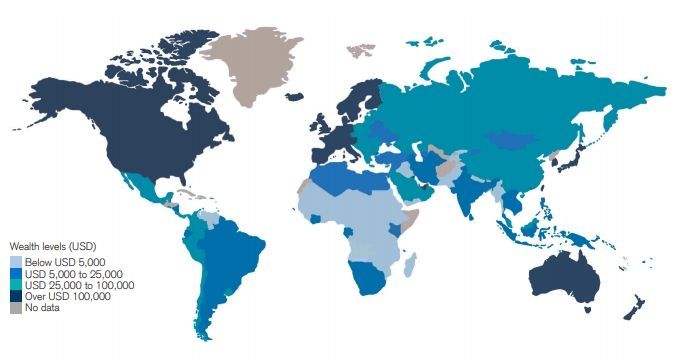 글로벌 자산보유 지도 [출처: 크레디트 스위스 '2019 글로벌 부자보고서']