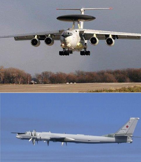 사진은 러시아 A-50 조기경계관제기(위)와 TU-95 장거리 폭격기. (사진=연합뉴스)