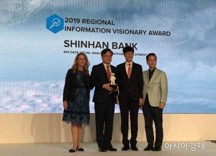 신한은행은 24일 싱가포르에서 열린 '2019 인터내셔널 데이터 코퍼레이션(IDC) 디지털트랜스포메이션어워드'에서 빅데이터 시각화 분석 플랫폼 구축 사업으로 '정보비전 부문 올해의 프로젝트' 상을 수상했다고 밝혔다.