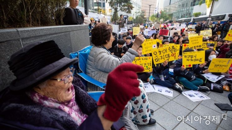 [포토]일본정부 사죄 촉구하는 이옥선-이용수 할머니