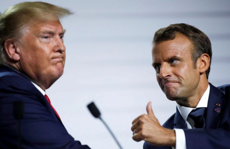 에마뉘엘 마크롱 프랑스 대통령(오른쪽)과 도널드 트럼프 미국 대통령 [이미지출처=로이터연합뉴스]