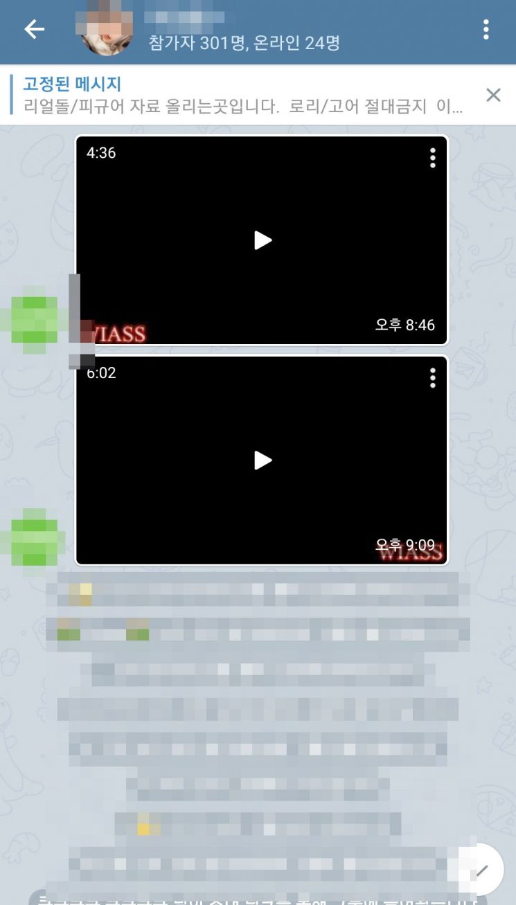 리얼돌 음란물이 공유되고 있는 한 텔레그램 채팅방.