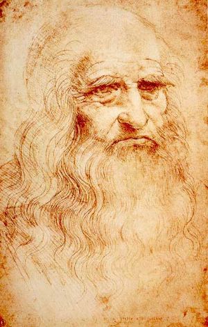레오나르도 다빈치 '자화상', 1512년경, 33x21.3㎝, 왕립 도서관, 이탈리아 토리노(이 그림 속의 노인은 정형화한 현자의 모습으로 그려져 있다. 다빈치가 그렸으나 자화상인지는 불분명하다.)