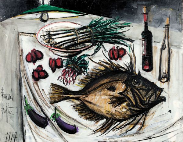 베르나르 뷔페 'Still Life with Saint Pierre', oil on canvas,
114×146㎝, 1977년, signed on the lower left  [사진= 케이옥션 제공]