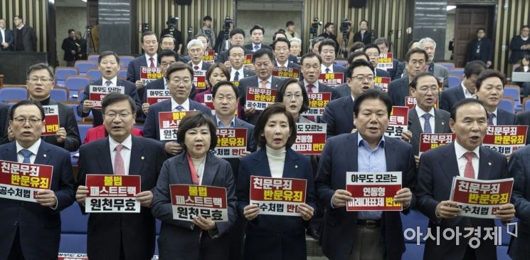 [포토] 구호 외치는 자유한국당 의원들