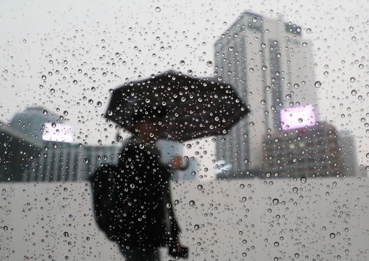 서울지역에 비가 내린 지난달 24일 오후 서울광장 인근에서 시민들이 우산을 쓴 채 걷고 있다. / 사진=연합뉴스