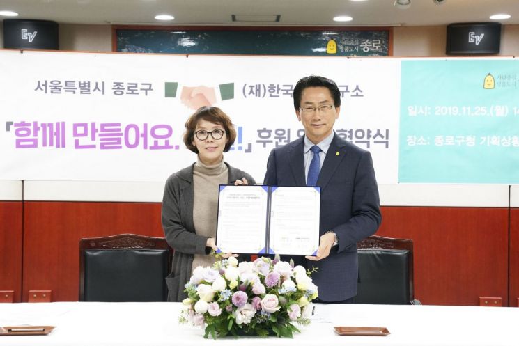 김영종 종로구청장(오른쪽), 김순이 한국의학연구소 이사장 업무 협약