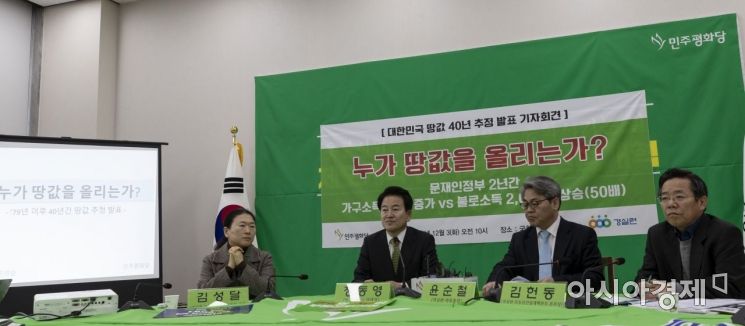 정동영 민주평화당 대표가 3일 국회에서 열린 민주평화당-경실련 공동 대한민국 땅값 추정발표 기자회견에 참석, 모두 발언을 하고 있다./윤동주 기자 doso7@
