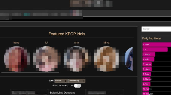 한국 여자 아이돌의 얼굴을 합성해 포르노 영상을 만든 한 사이트.사진=해당 사이트 캡처