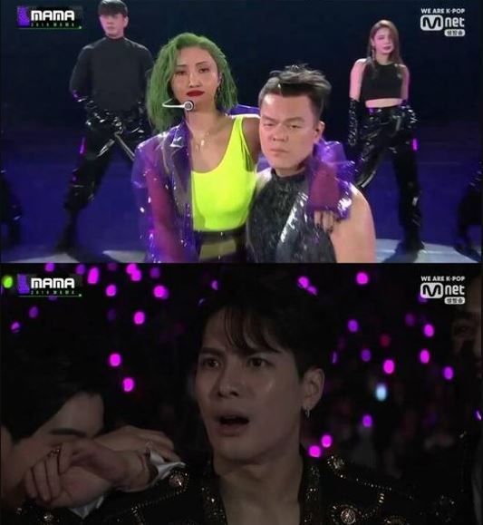 '2019 MAMA' 박진영X화사, 파격 '비닐 바지' 콜라보…잭슨도 '깜짝'