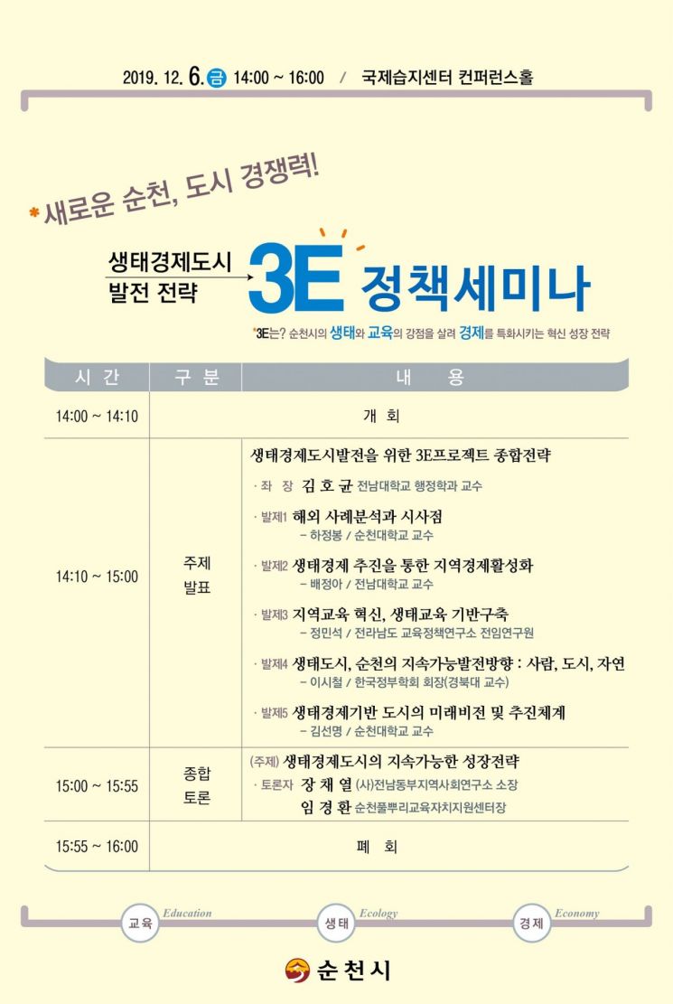 순천시 ‘3E 정책세미나’ 개최