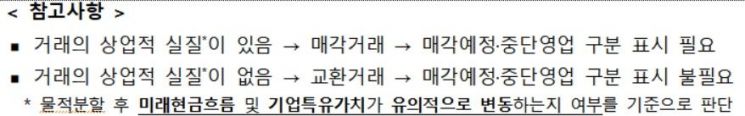 기업 물적분할 주식 팔 계획 없으면 별도재무제표 구분공시 안해도 된다