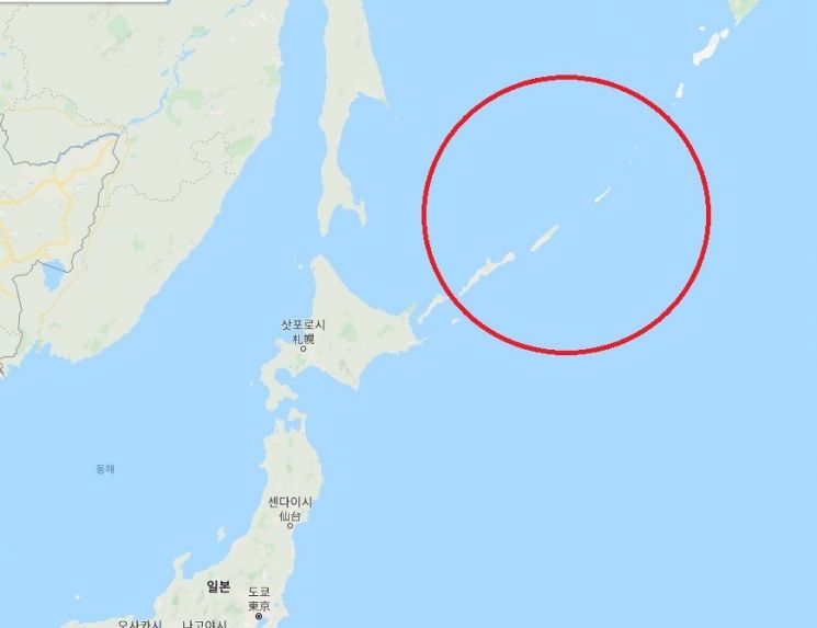 일본과 러시아간 영유권 분쟁이 지속되고 있는 쿠릴열도 일대(지도=구글맵)