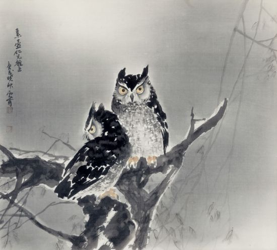 운보 김기창'부엉이', 1970, 비단에 수묵담채, 50×54㎝  [사진= 케이옥션 제공]