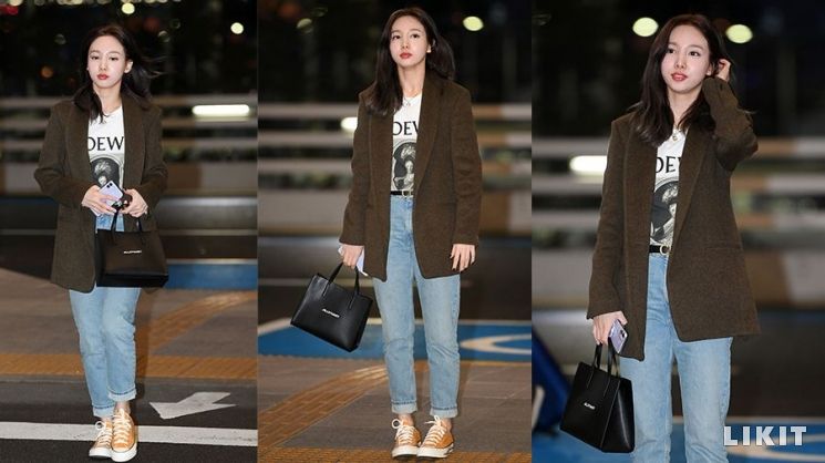 트와이스 나연의 꾸안꾸 공항패션이 화제다. 사진=질스튜어트