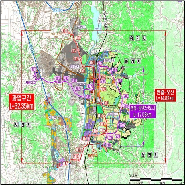 동탄 도시철도(트램)  사업 구간도