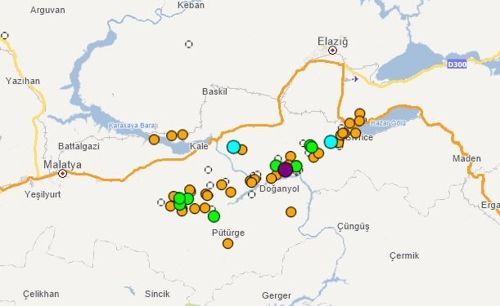 터키 동부 지진 발생 지역(출처=터키 재난위기관리청 홈페이지)