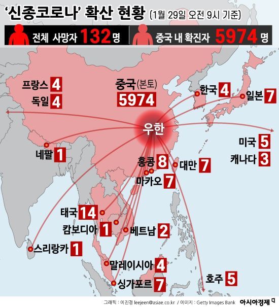 [인포그래픽]'신종코로나' 확산 현황(1월 29일 오전 9시 기준)