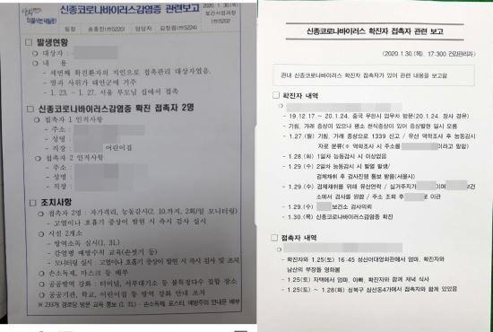 신종 코로나 바이러스 관련 보고.사진=온라인커뮤니티