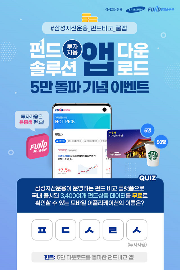 삼성자산운용, '펀드솔루션' 모바일앱 다운로드 5만 돌파 이벤트