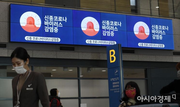[포토] 입국장 전광판에 안내되는 신종 코로나바이러스