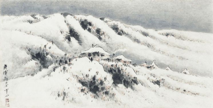 청전 이상범 '설경(雪景)', 1950년, 종이에 수묵담채, 31×61㎝  [사진= 케이옥션 제공]