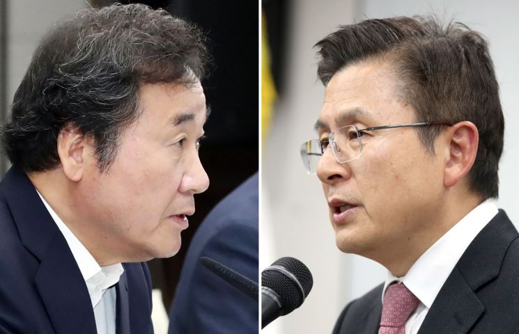 4·15 총선에서 '대한민국 정치1번지' 종로에서 맞대결을 하게 된 더불어민주당 이낙연 전 국무총리(왼쪽)와 자유한국당 황교안 대표. 
사진=연합뉴스
