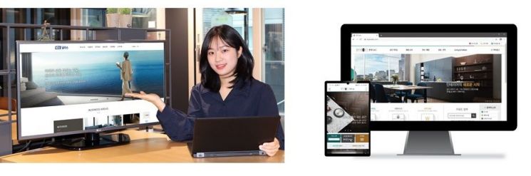 KCC글라스 공식 홈페이지(왼쪽)와 현대L&C 홈페이지 메인화면.
