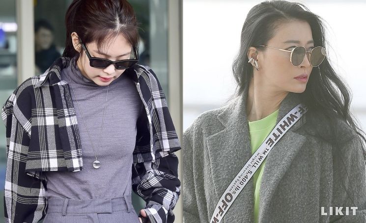 13일 런던 출국길에 오른 '블랙핑크' 제니와 황보의 공항패션