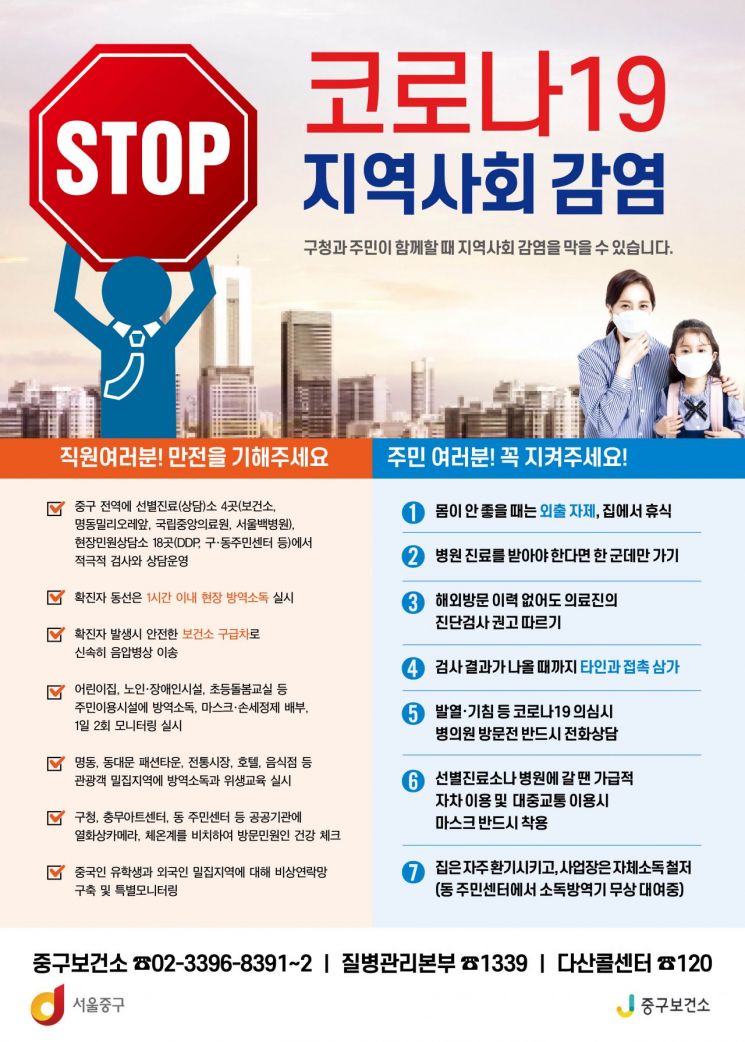 서울 중구, 코로나19 지역사회 감염 막기 위해 인력증원 