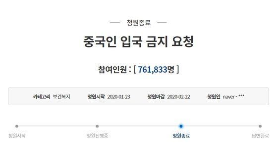 '중국인 입국 금지' 국민 청원 '76만명 동의'
